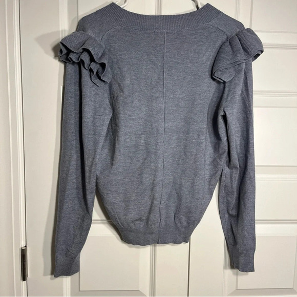 Truth by Republic Women Ruffle Shoulder Knit Sweater Blue V-Neck Size L - Picture 9 of 9